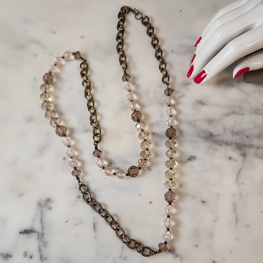 Vintage | Glass Beaded Necklace with Bronze Chain 36" Flapper